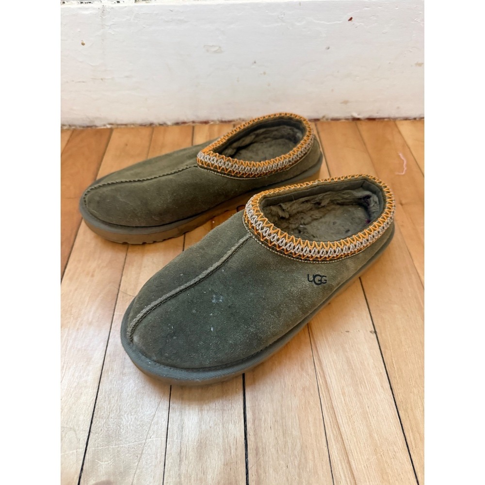 UGG Tasman Olive Green Suede Sheepskin Lined Slippers Womens 8 Clog Shoe Granola - Picture 2 of 7